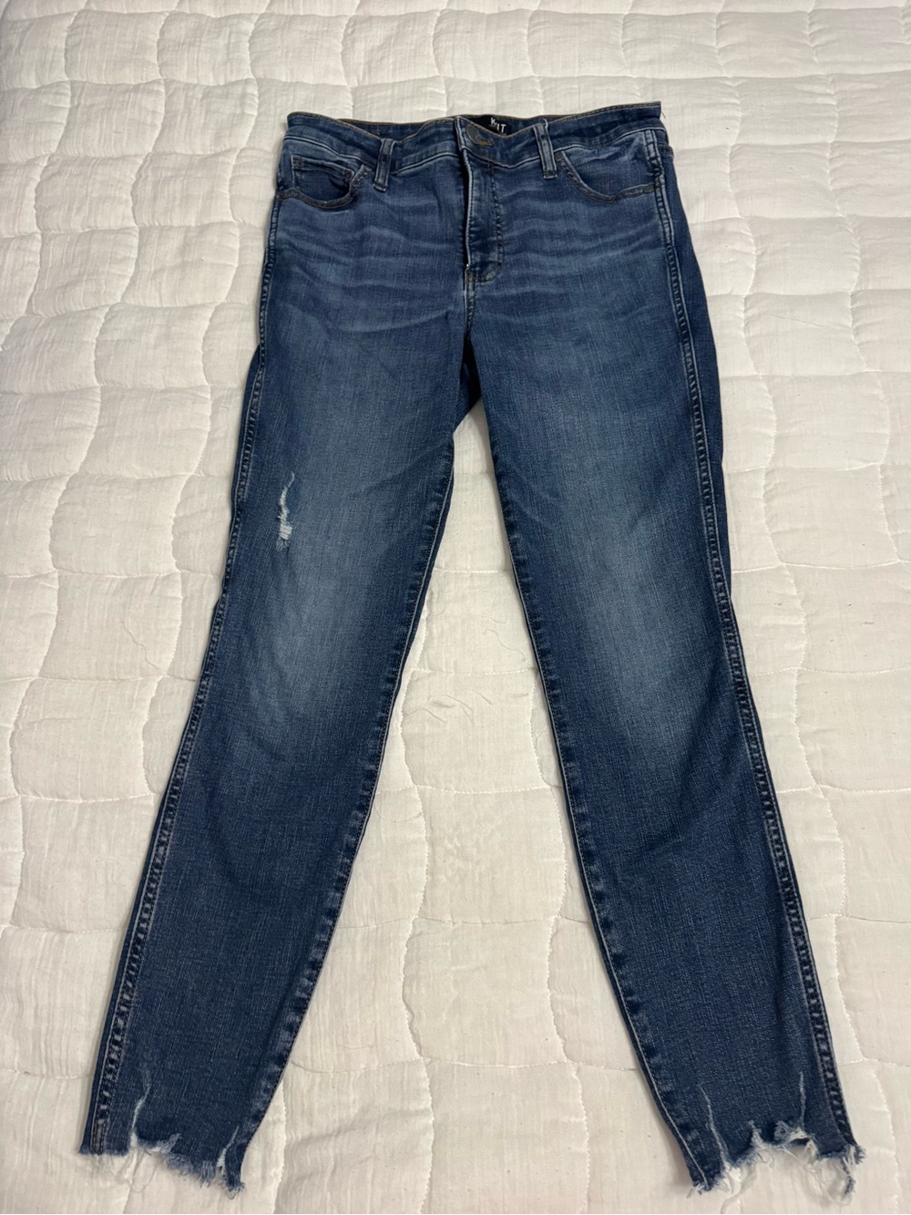 Kut from the Kloth Dark Blue Women's Stretch Slim Jeans raw hem